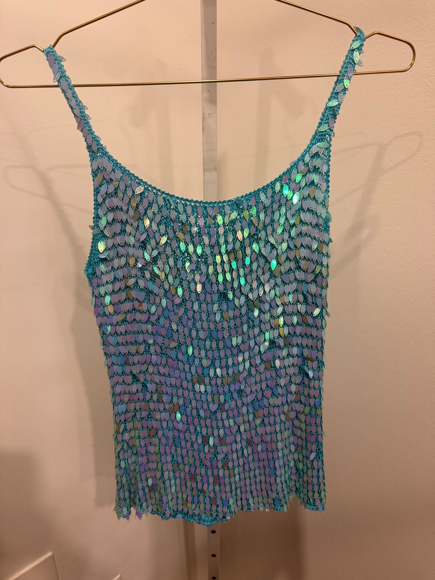 Blue crochet sequin cami
