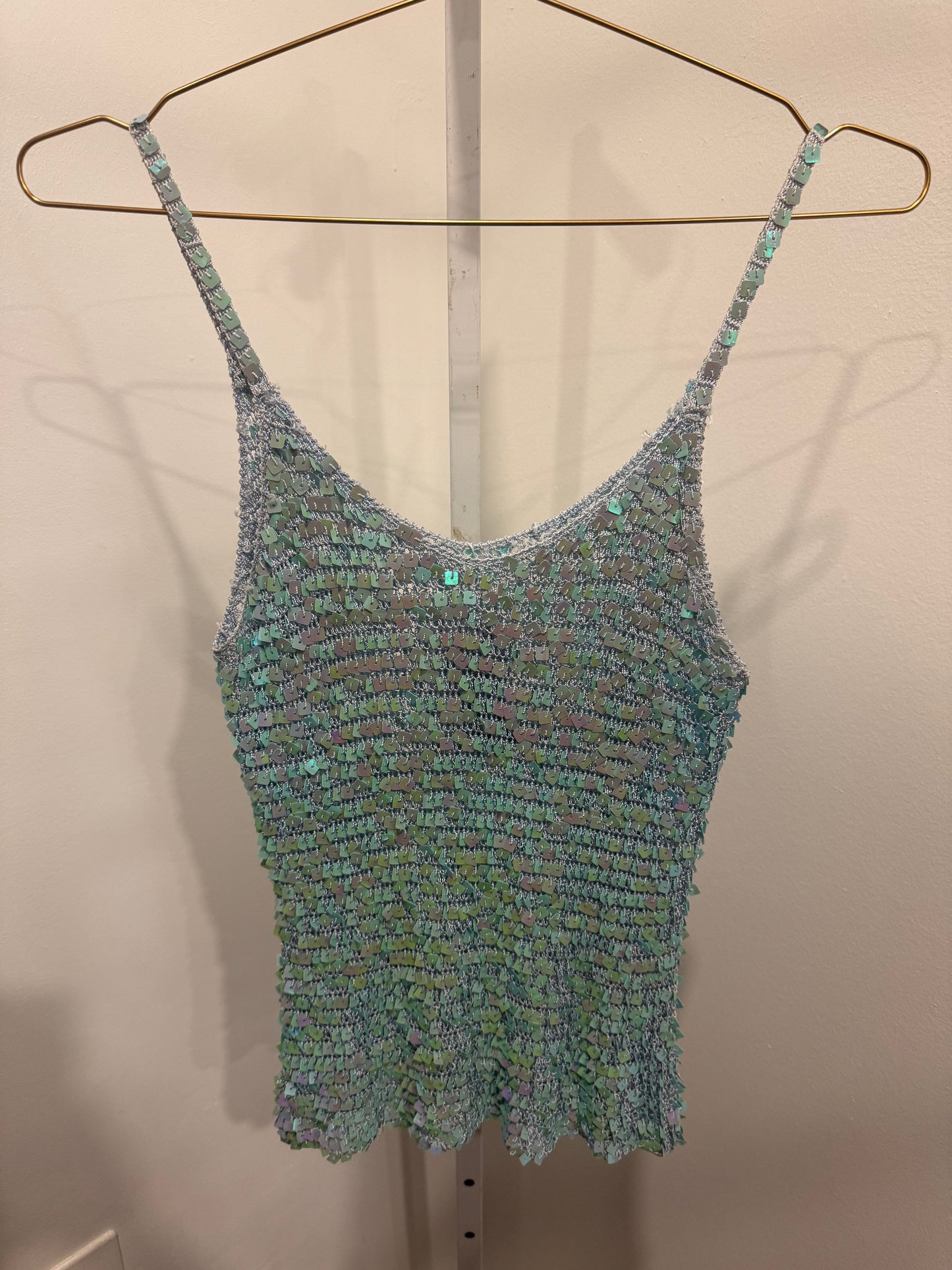Blue crochet sequin cami