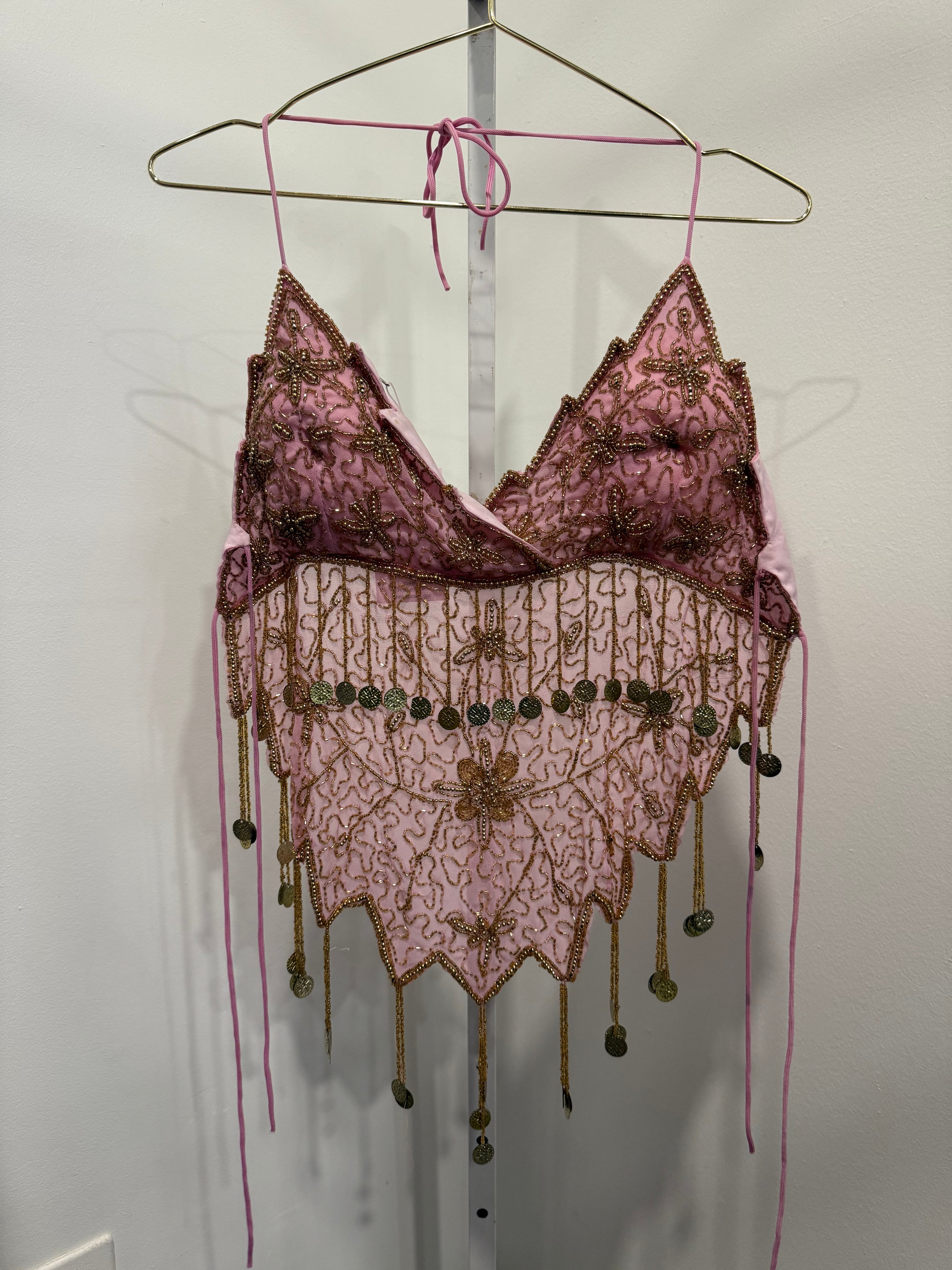 Pink beaded backless top