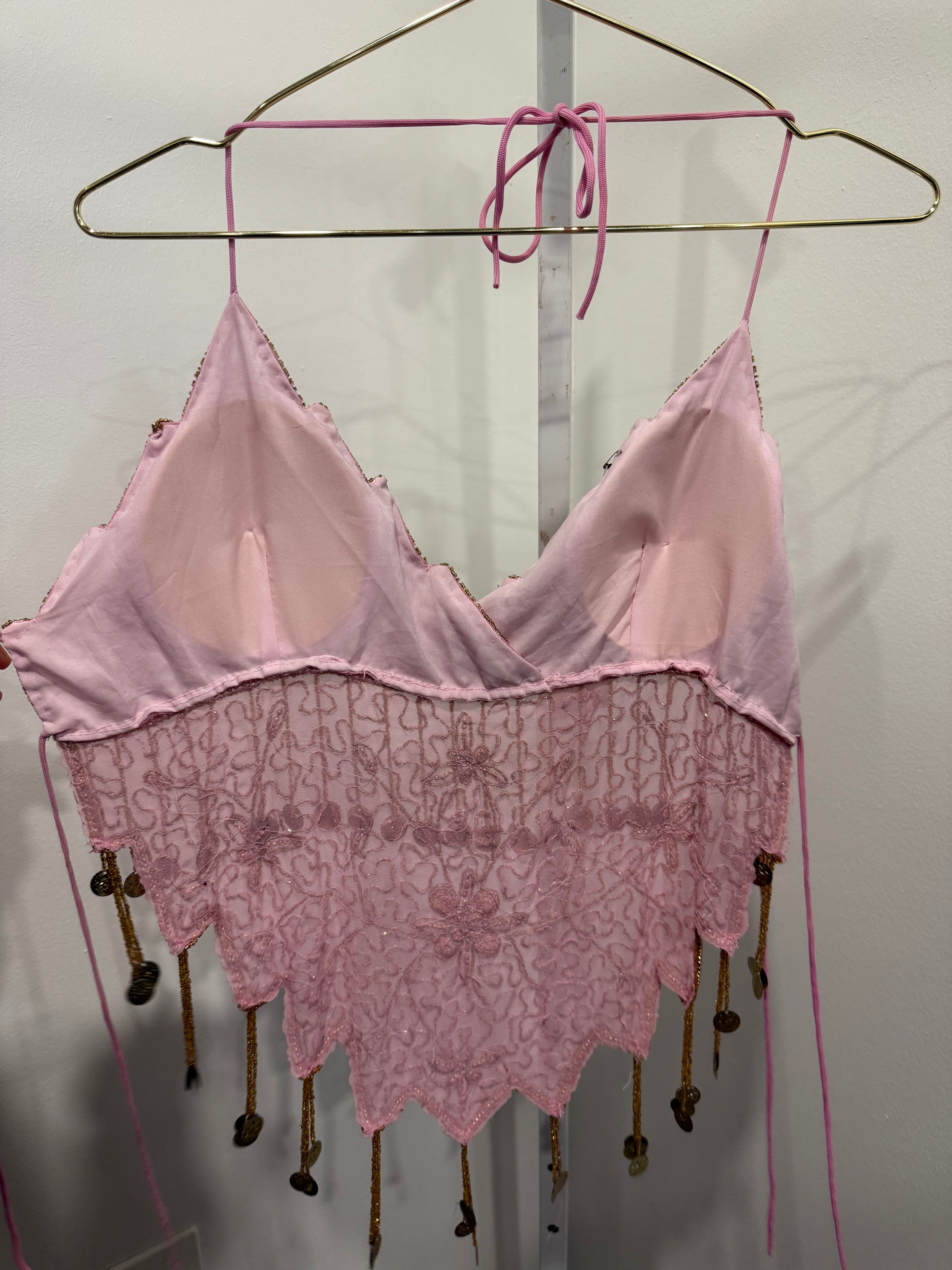 Pink beaded backless top