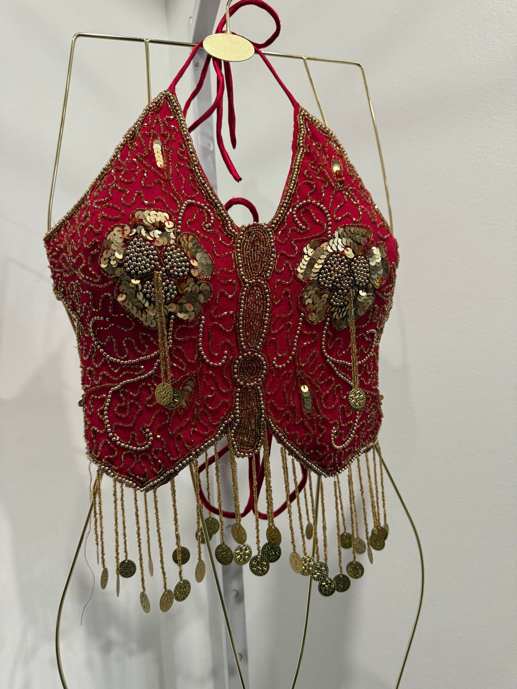 Red beaded butterfly top