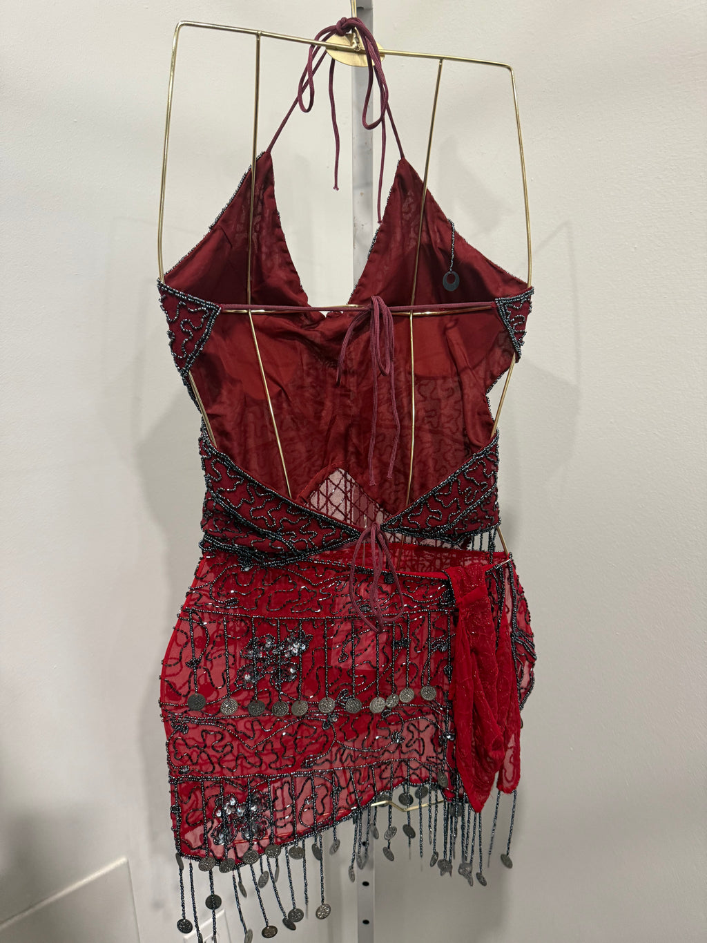 Red beaded top&belt set asis