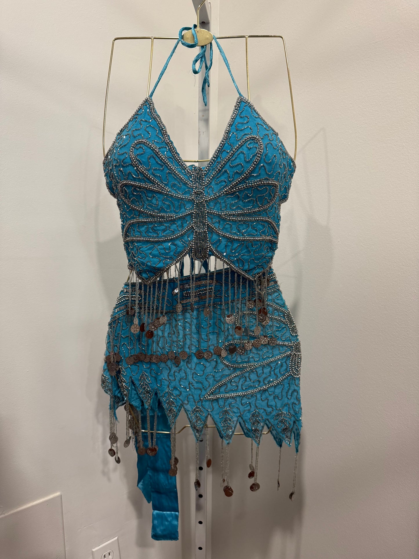 Blue beaded topbelt set asis