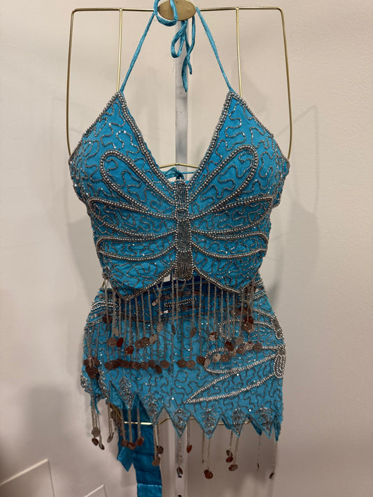 Blue beaded topbelt set asis
