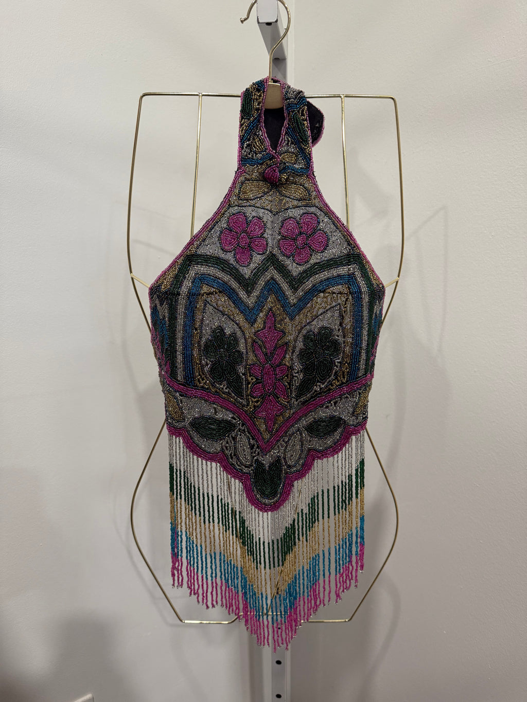 Colorful beaded fringe halter as is