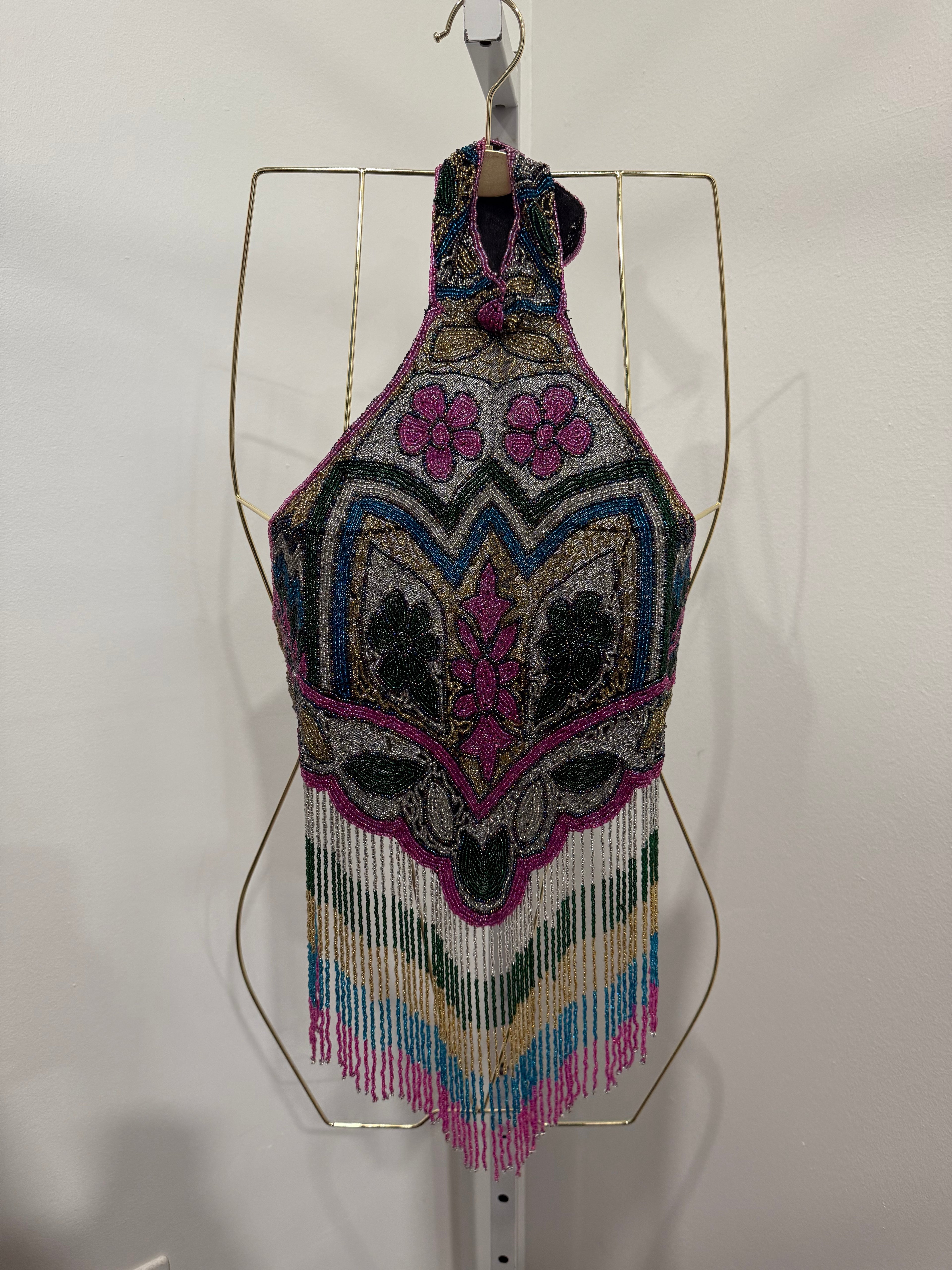 Colorful beaded fringe halter as is