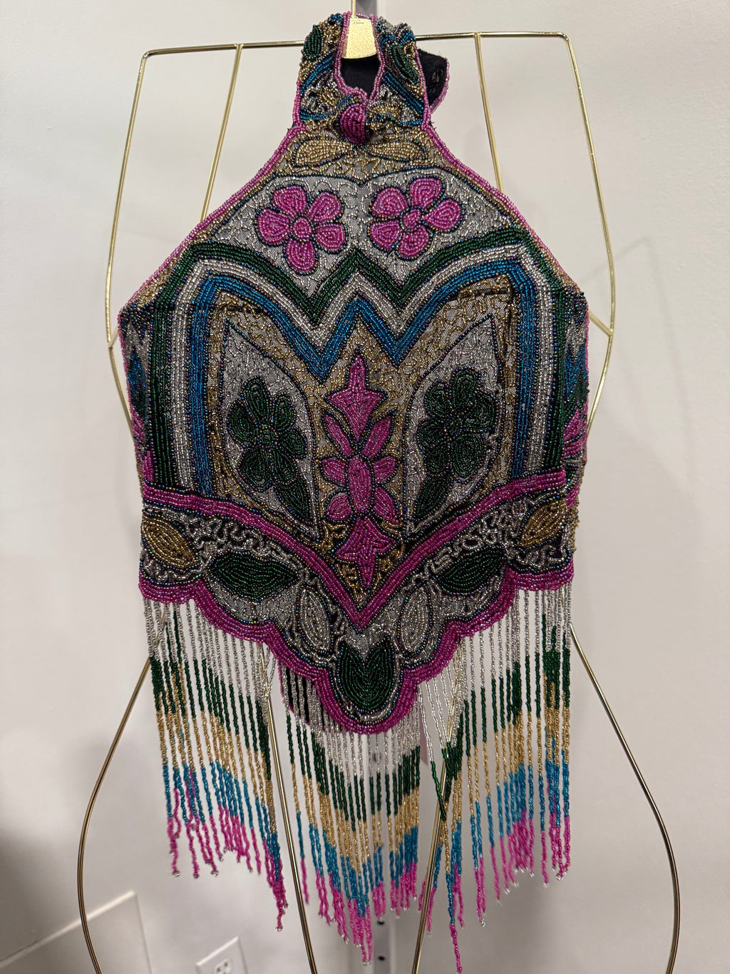 Colorful beaded fringe halter as is