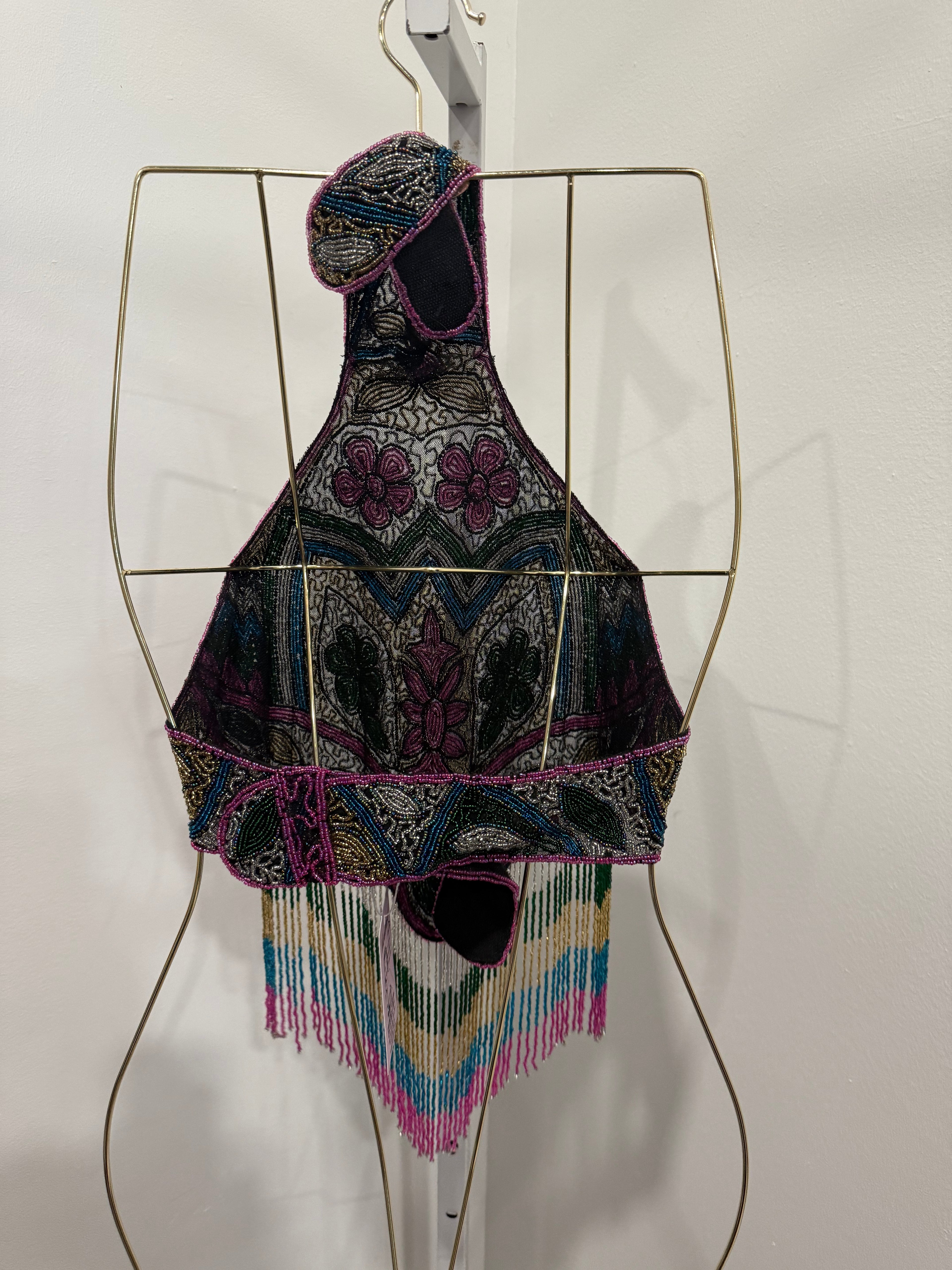 Colorful beaded fringe halter as is