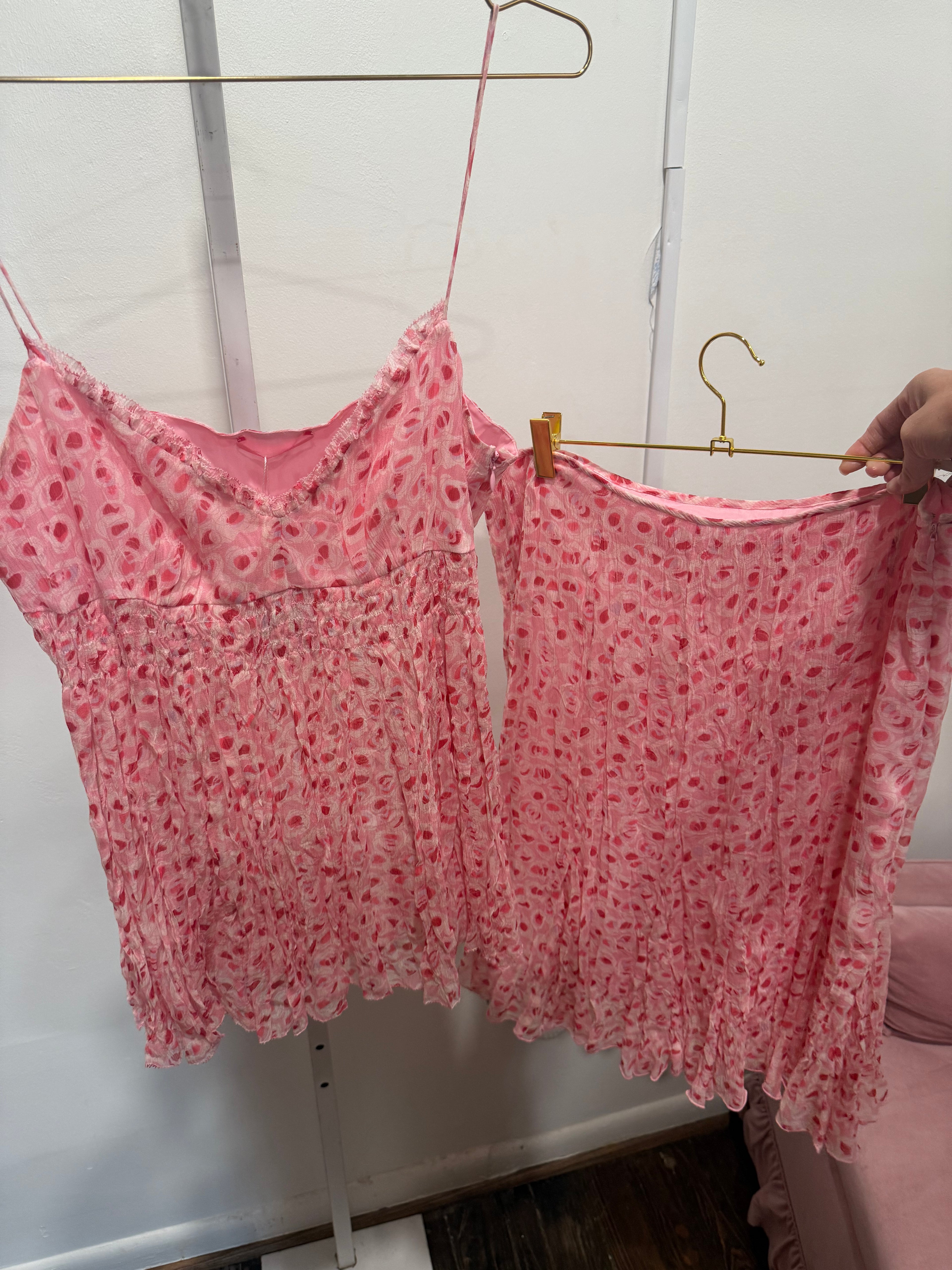 Pink floral silk set