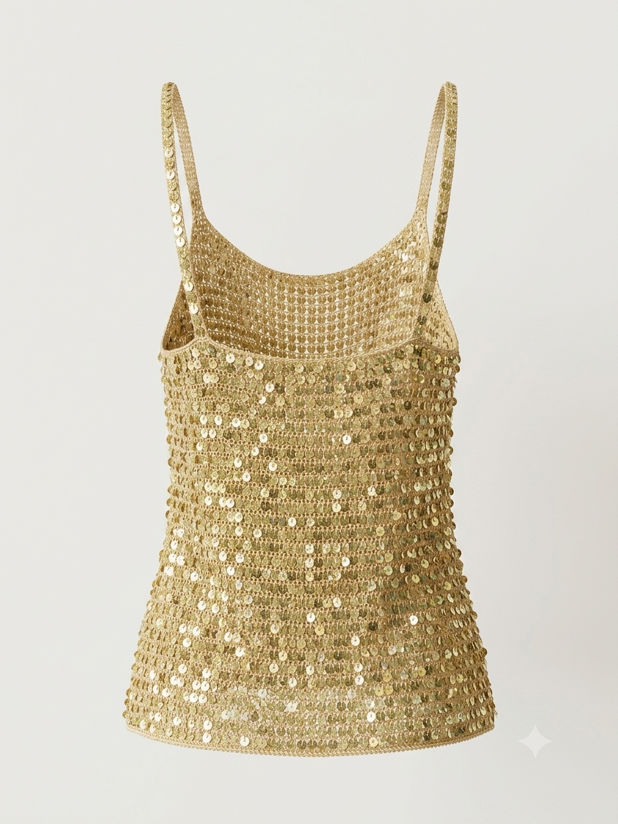 Gold sequin crochet cami