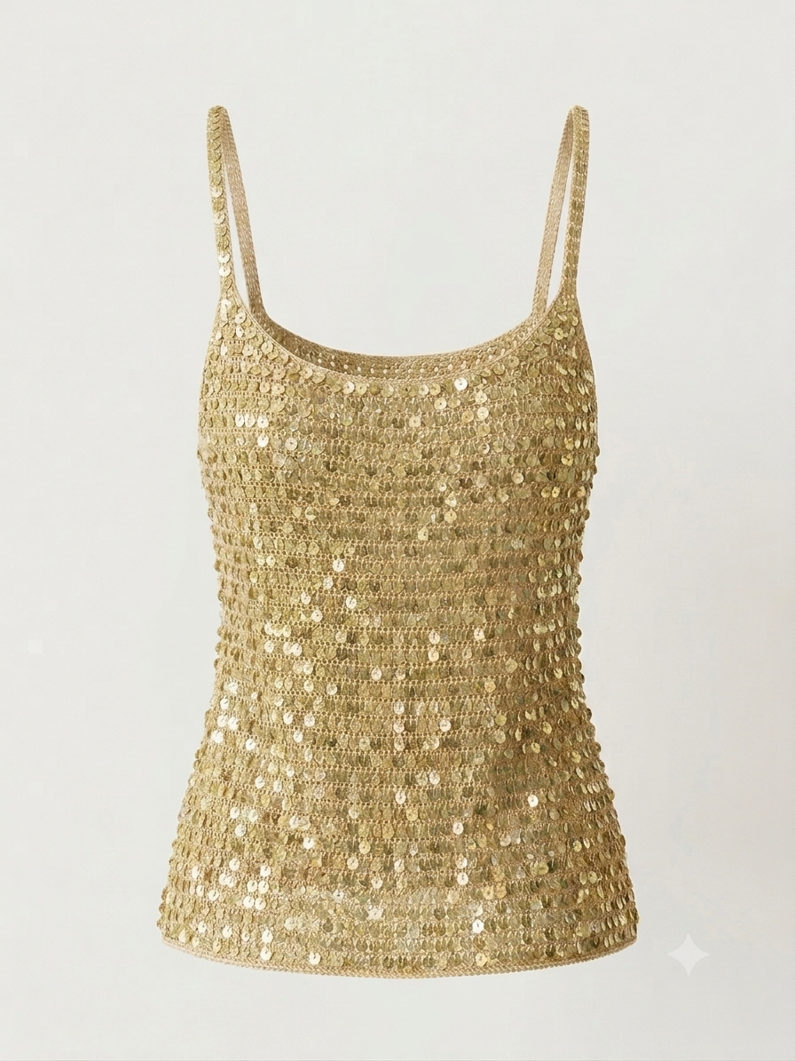 Gold sequin crochet cami